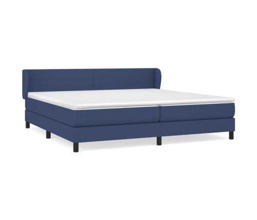 Cama box spring con colchón tela azul 200x200 cm