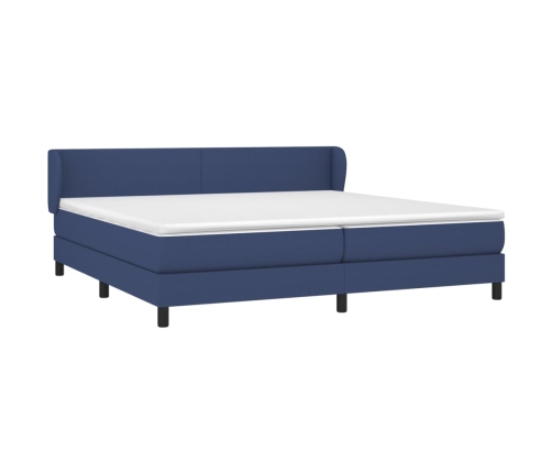 Cama box spring con colchón tela azul 200x200 cm