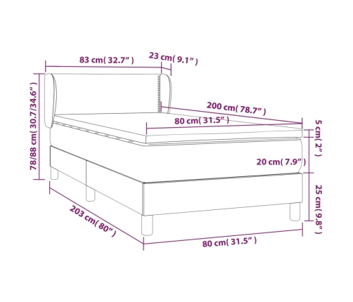 Cama box spring con colchón tela negro 80x200 cm