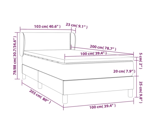 Cama box spring con colchón tela gris oscuro 100x200 cm