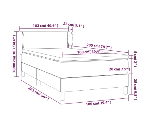 Cama box spring con colchón tela color crema 100x200 cm