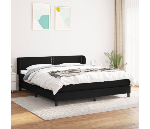 Cama box spring con colchón tela negro 160x200 cm