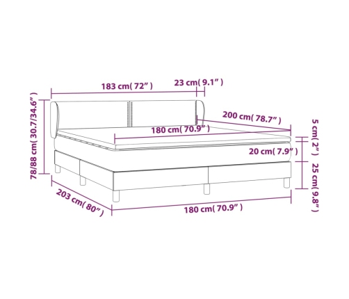 Cama box spring con colchón tela gris claro 180x200 cm