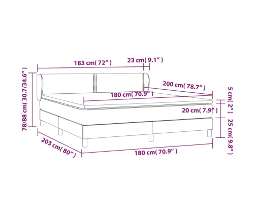 Cama box spring con colchón tela gris oscuro 180x200 cm