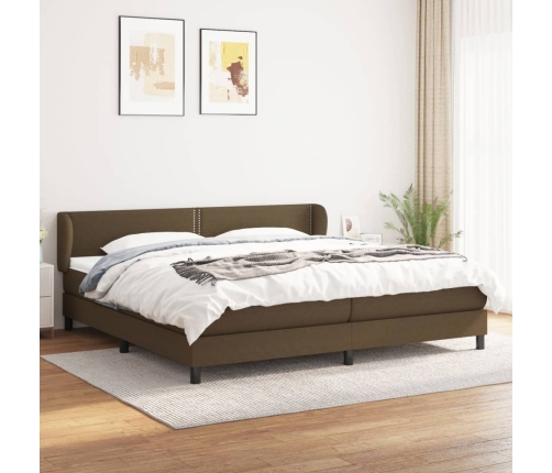 Cama box spring con colchón tela marrón oscuro 200x200 cm