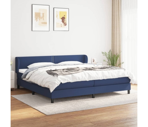 Cama box spring con colchón tela azul 200x200 cm