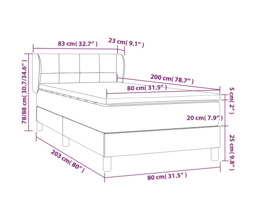 Cama box spring con colchón tela color crema 80x200 cm