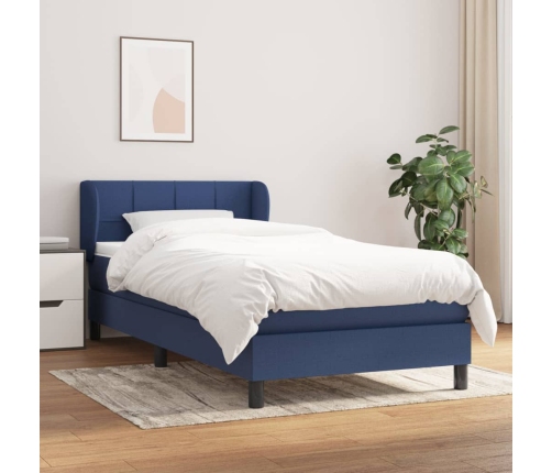 Cama box spring con colchón tela azul 80x200 cm