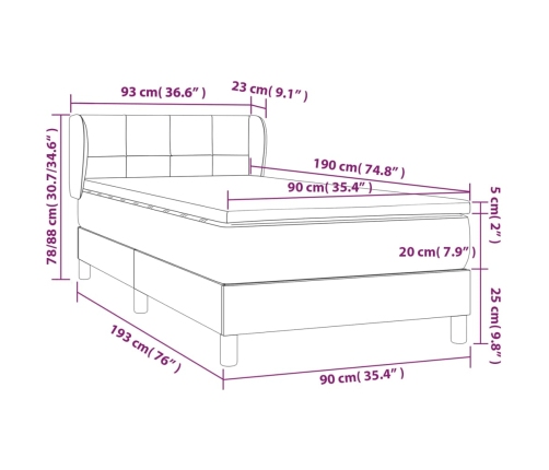 Cama box spring con colchón tela gris claro 90x190 cm