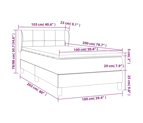 Cama box spring con colchón tela gris taupe 100x200 cm