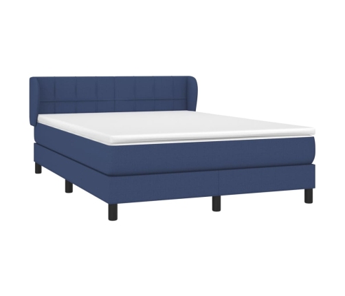 Cama box spring con colchón tela azul 140x190 cm