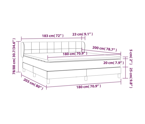 Cama box spring con colchón tela color crema 180x200 cm