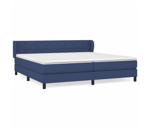 Cama box spring con colchón tela azul 200x200 cm