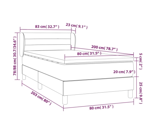 Cama box spring con colchón tela marrón oscuro 80x200 cm