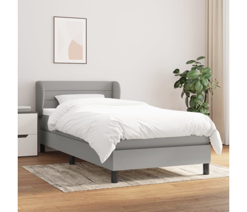 Cama box spring con colchón tela gris claro 90x190 cm