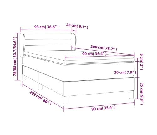 Cama box spring con colchón tela gris claro 90x200 cm