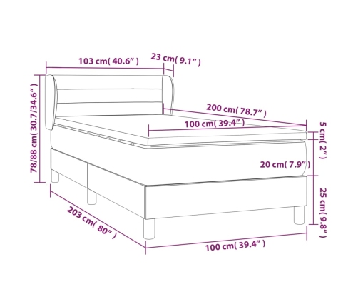 Cama box spring con colchón tela azul 100x200 cm