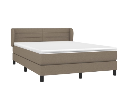 Cama box spring con colchón tela gris taupe 140x190 cm