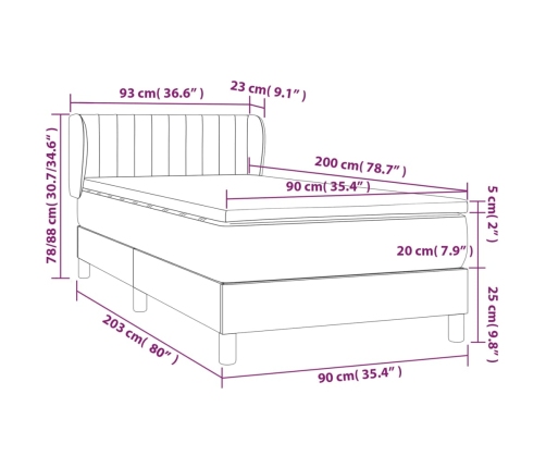 Cama box spring con colchón tela negro 90x200 cm