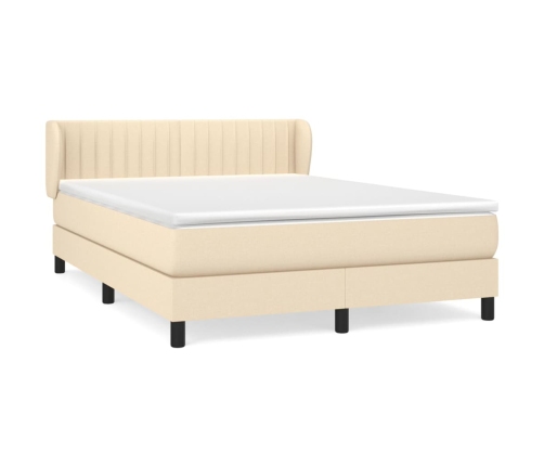 Cama box spring con colchón tela color crema 140x190 cm