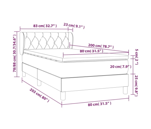 Cama box spring con colchón tela gris claro 80x200 cm