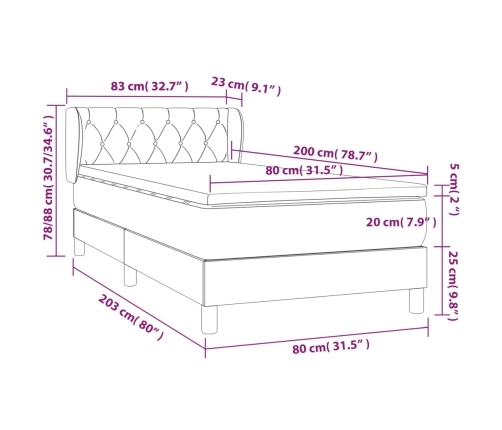 Cama box spring con colchón tela color crema 80x200 cm