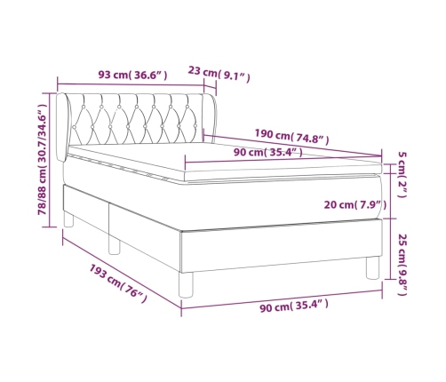 Cama box spring con colchón tela gris claro 90x190 cm