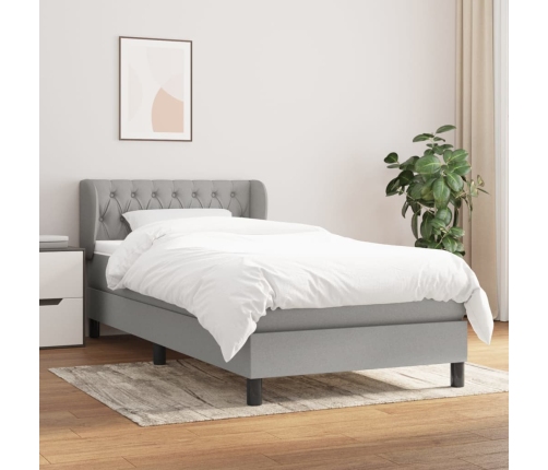 Cama box spring con colchón tela gris claro 90x190 cm