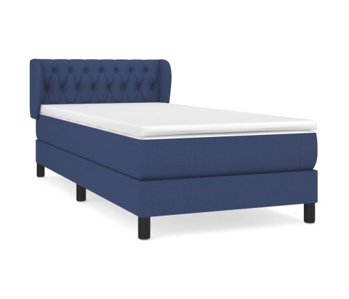 Cama box spring con colchón tela azul 90x190 cm