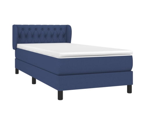 Cama box spring con colchón tela azul 90x190 cm