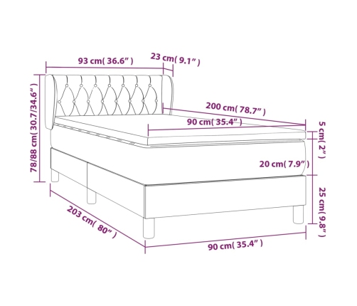 Cama box spring con colchón tela marrón oscuro 90x200 cm