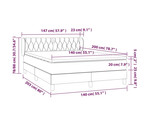 Cama box spring con colchón tela marrón oscuro 140x200 cm