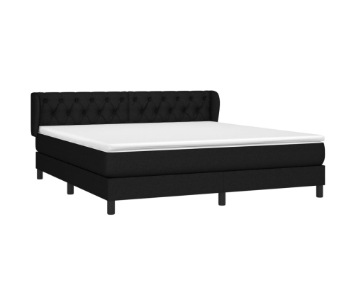 Cama box spring con colchón tela negro 160x200 cm