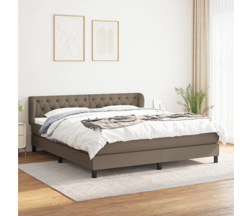 Cama box spring con colchón tela gris taupe 160x200 cm