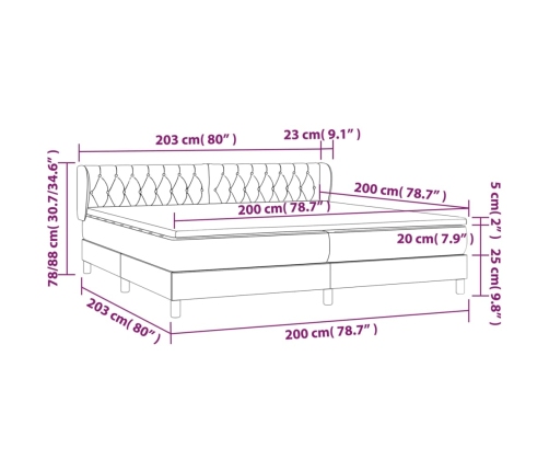 Cama box spring con colchón tela gris claro 200x200 cm