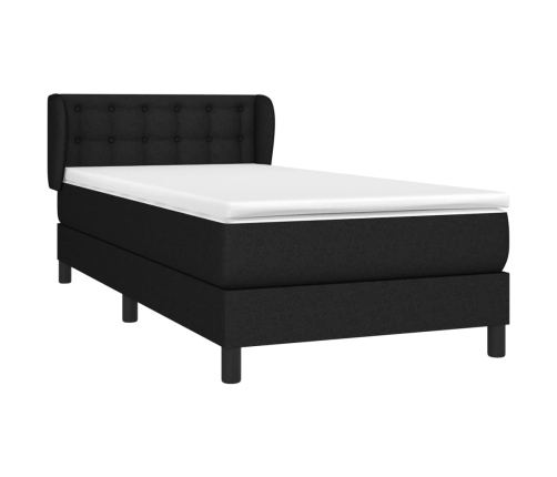 Cama box spring con colchón tela negro 90x190 cm