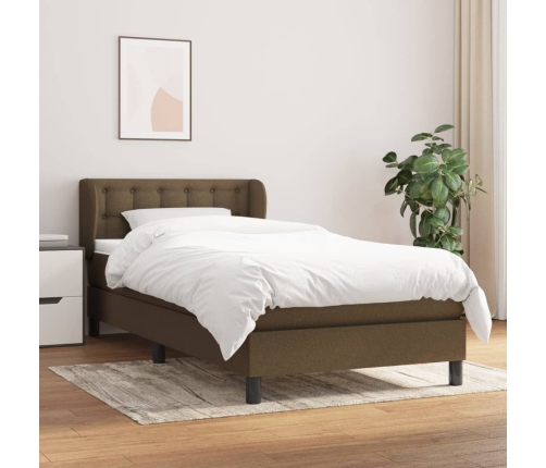 Cama box spring con colchón tela marrón oscuro 90x190 cm