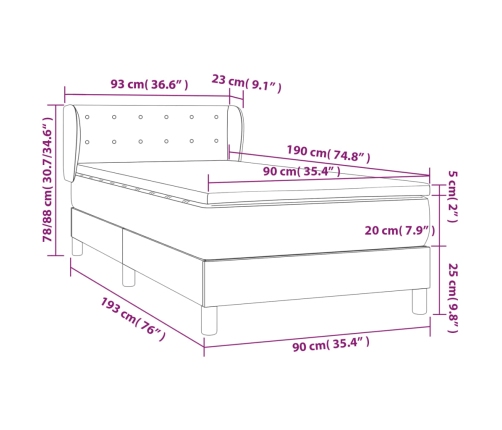 Cama box spring con colchón tela color crema 90x190 cm