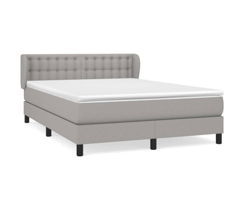 Cama box spring con colchón tela gris claro 140x190 cm