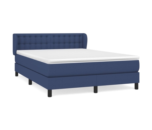 Cama box spring con colchón tela azul 140x190 cm