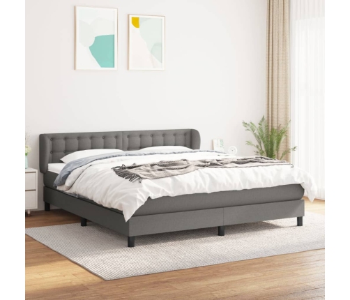 Cama box spring con colchón tela gris oscuro 180x200 cm