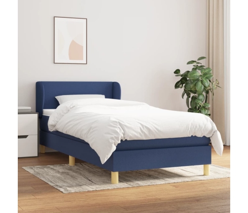 Cama box spring con colchón tela azul 80x200 cm