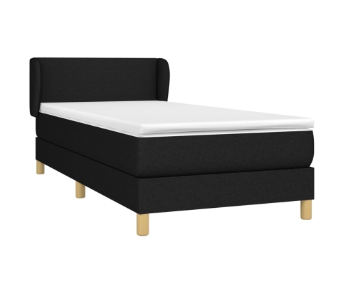 Cama box spring con colchón tela negro 90x190 cm