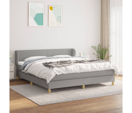 Cama box spring con colchón tela gris claro 160x200 cm