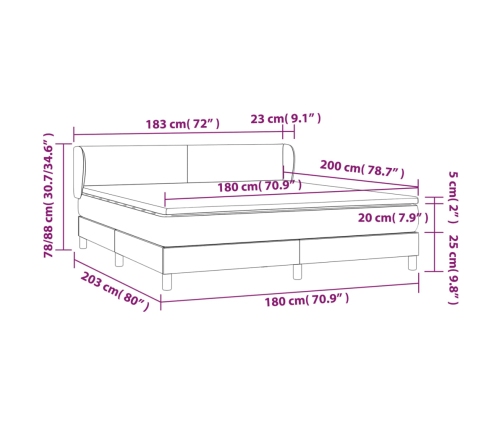 Cama box spring con colchón tela gris claro 180x200 cm