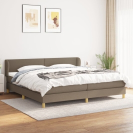 Cama box spring con colchón tela gris taupe 200x200 cm