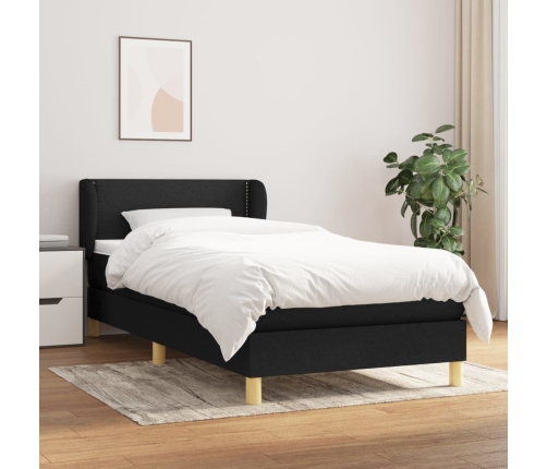 Cama box spring con colchón tela negro 90x190 cm