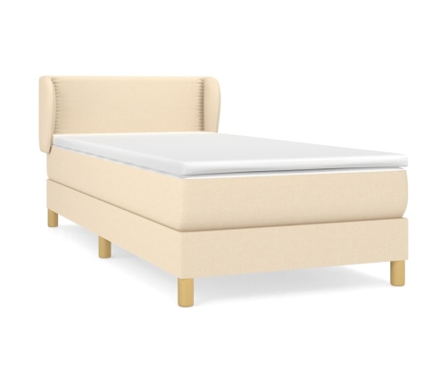 Cama box spring con colchón tela color crema 90x190 cm