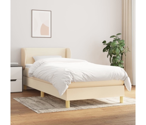 Cama box spring con colchón tela color crema 90x190 cm