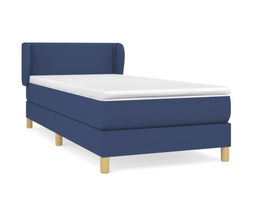 Cama box spring con colchón tela azul 90x190 cm